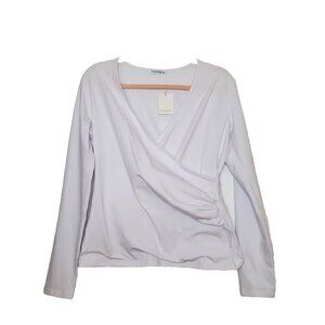 MANGOPOP Women's Cross Wrap Ruched Plunge Sexy Deep V Neck Slim Fit Long Sleeve